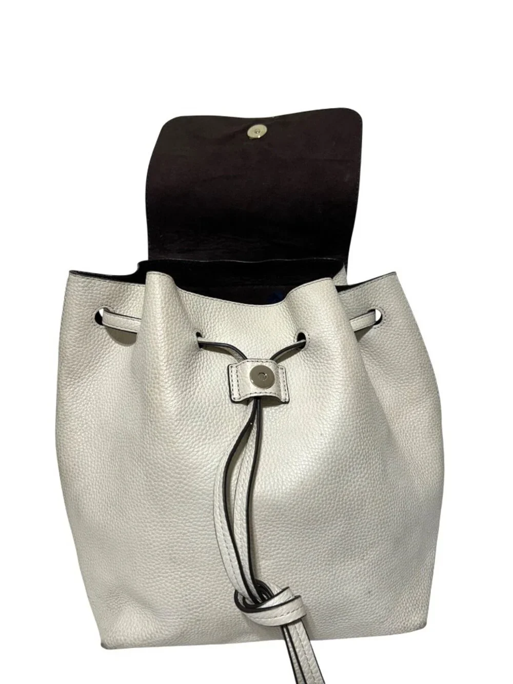 Michael Kors Pebbled Leather Backpack In Ivory With Drawstring Closure